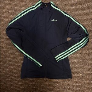 Adidas Women's Dark Blue Jacket with Light Green Accents